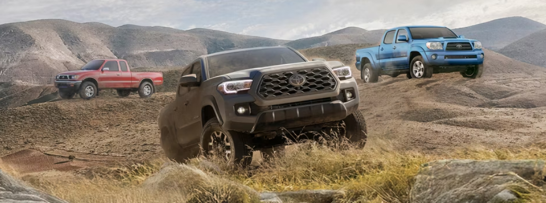 Toyota trucks parked in a field 